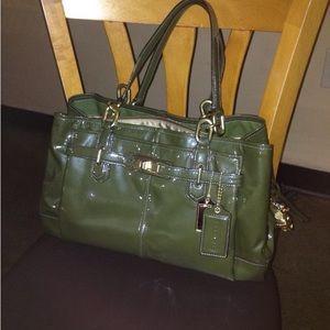 Coach olive green patent leather purse